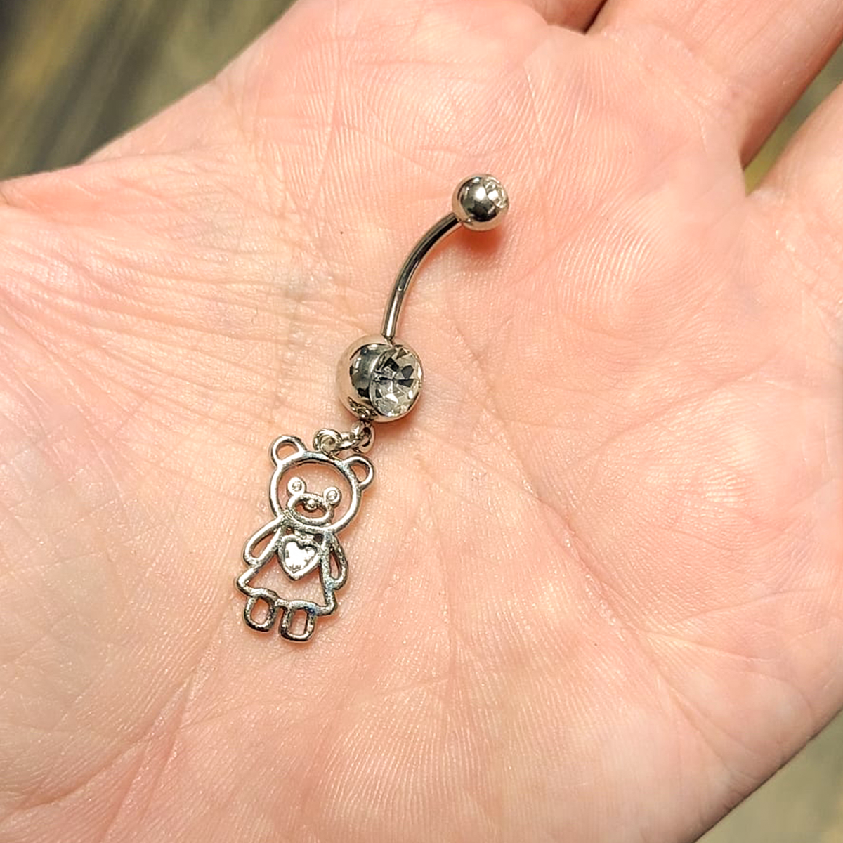 Surgical Steel 14 Gauge Belly Ring with CZ Teddy Bear Dangle - photo 7
