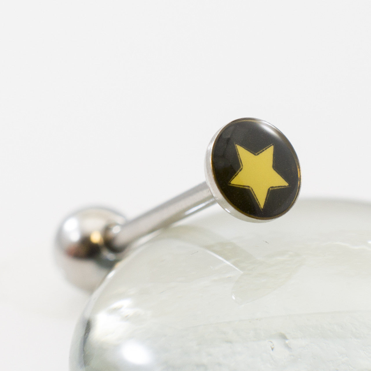 Surgical Steel Tongue Ring Straight Barbell 14 Gauge With Star Logo