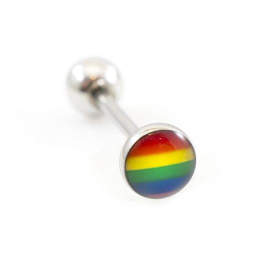 Surgical Steel Tongue Ring Straight Barbell 14 Gauge With LGBTQ Flag
