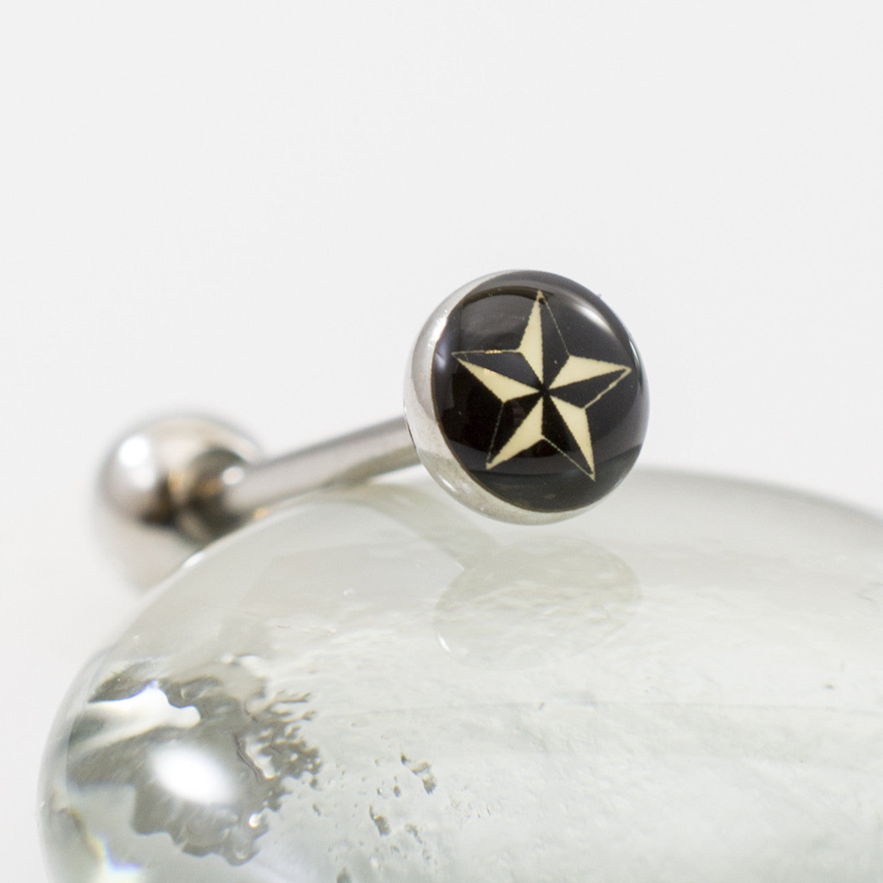 Surgical Steel Tongue Ring Straight Barbell 14 Gauge & Nautical Star