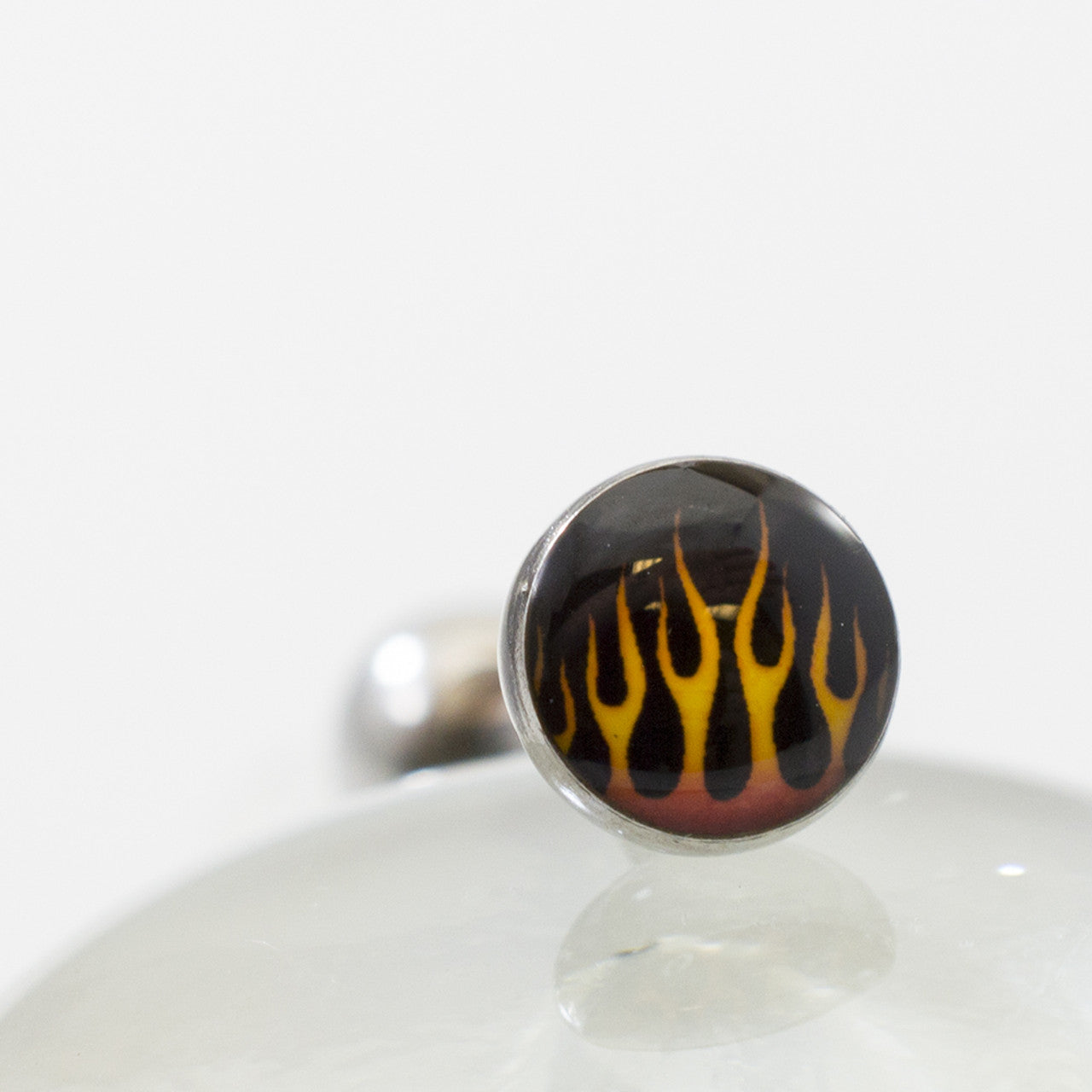 Surgical Steel Tongue Ring Straight Barbell 14 Gauge & Flames Logo