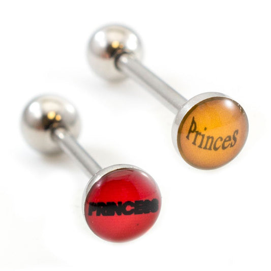 Surgical Steel Tongue Ring Straight Barbell 14 Gauge & Princess Logo