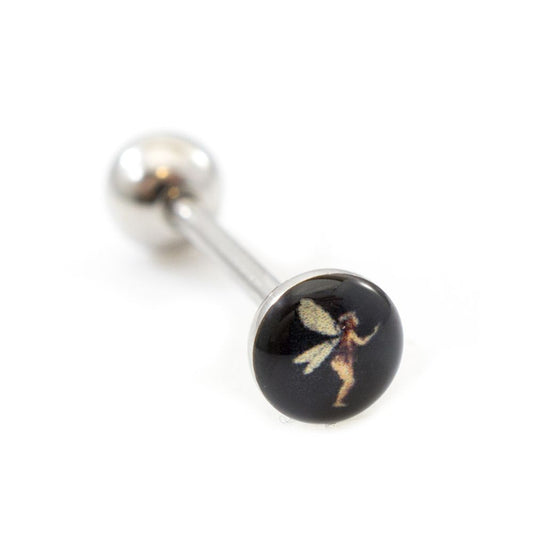 Surgical Steel Tongue Ring Straight Barbell 14 Gauge Cute Fairy Logo