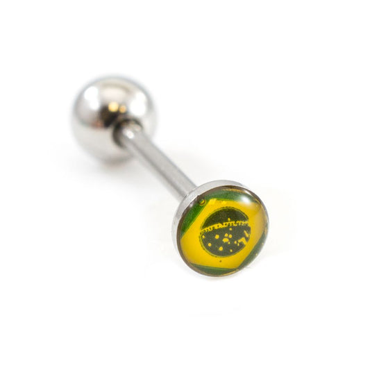 Surgical Steel Tongue Ring Straight Barbell 14 Gauge & Brazilian Flag Logo