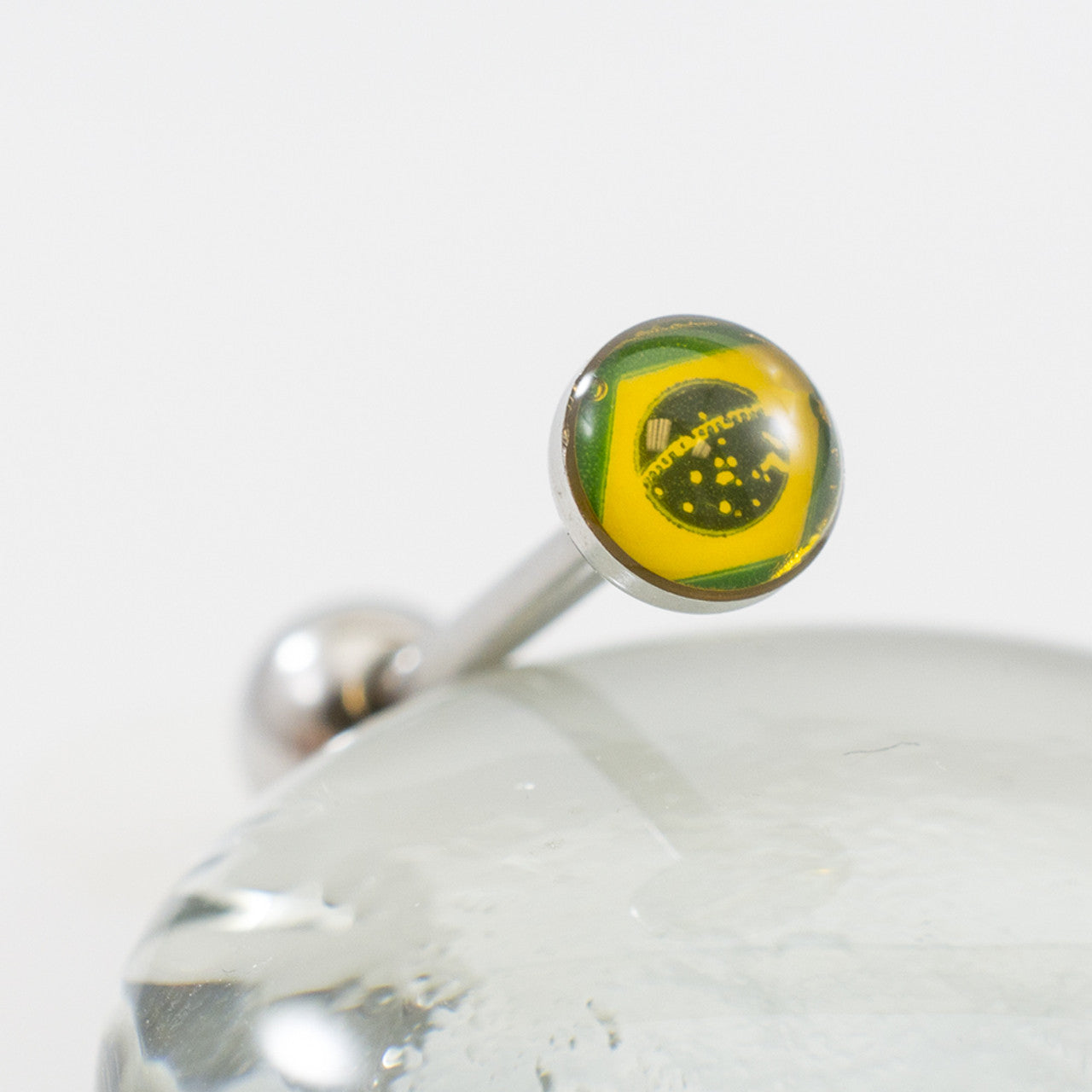 Surgical Steel Tongue Ring Straight Barbell 14 Gauge & Brazilian Flag Logo
