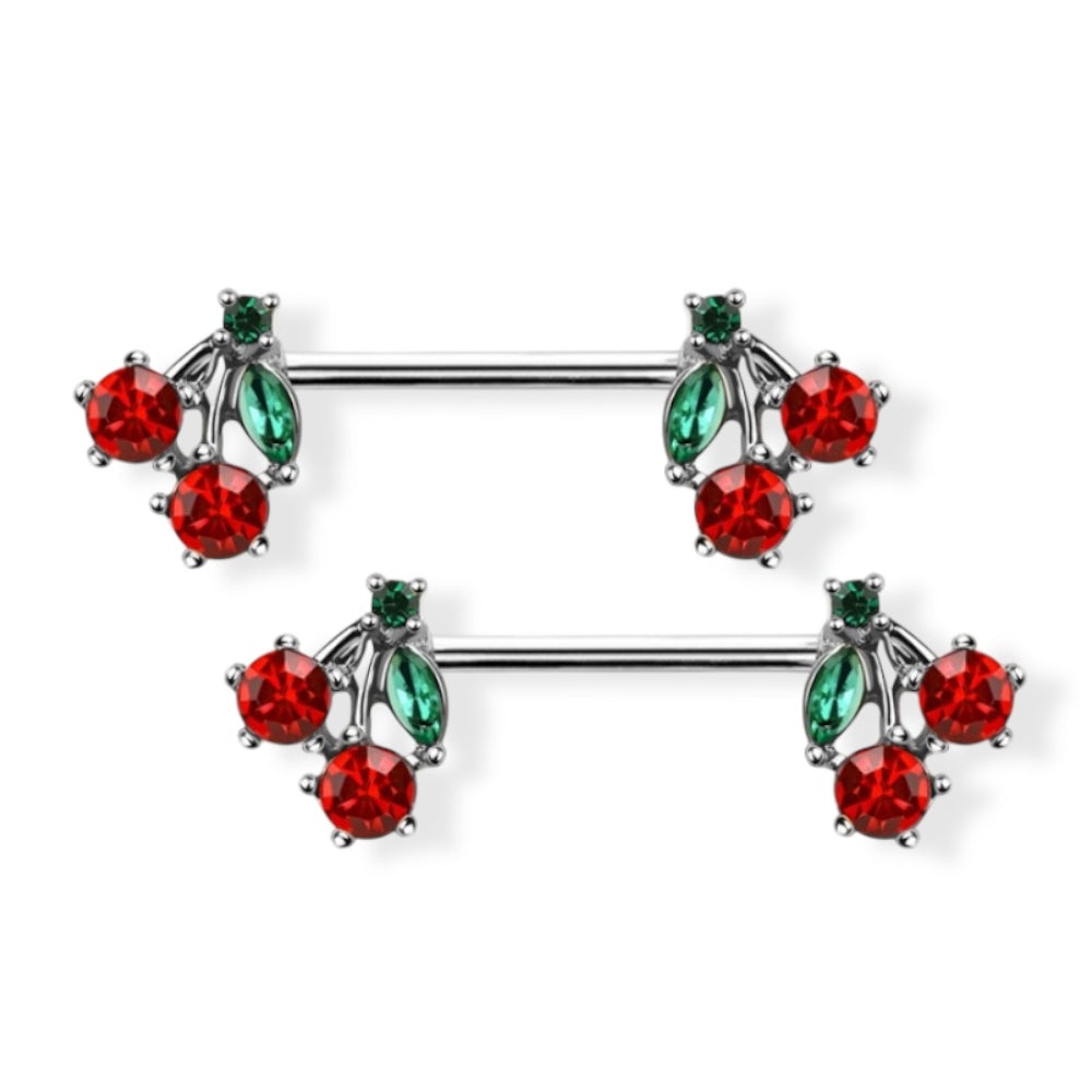 Surgical Steel Nipple Barbell 14G 14mm with Red CZ Cherry - Pair - photo 8