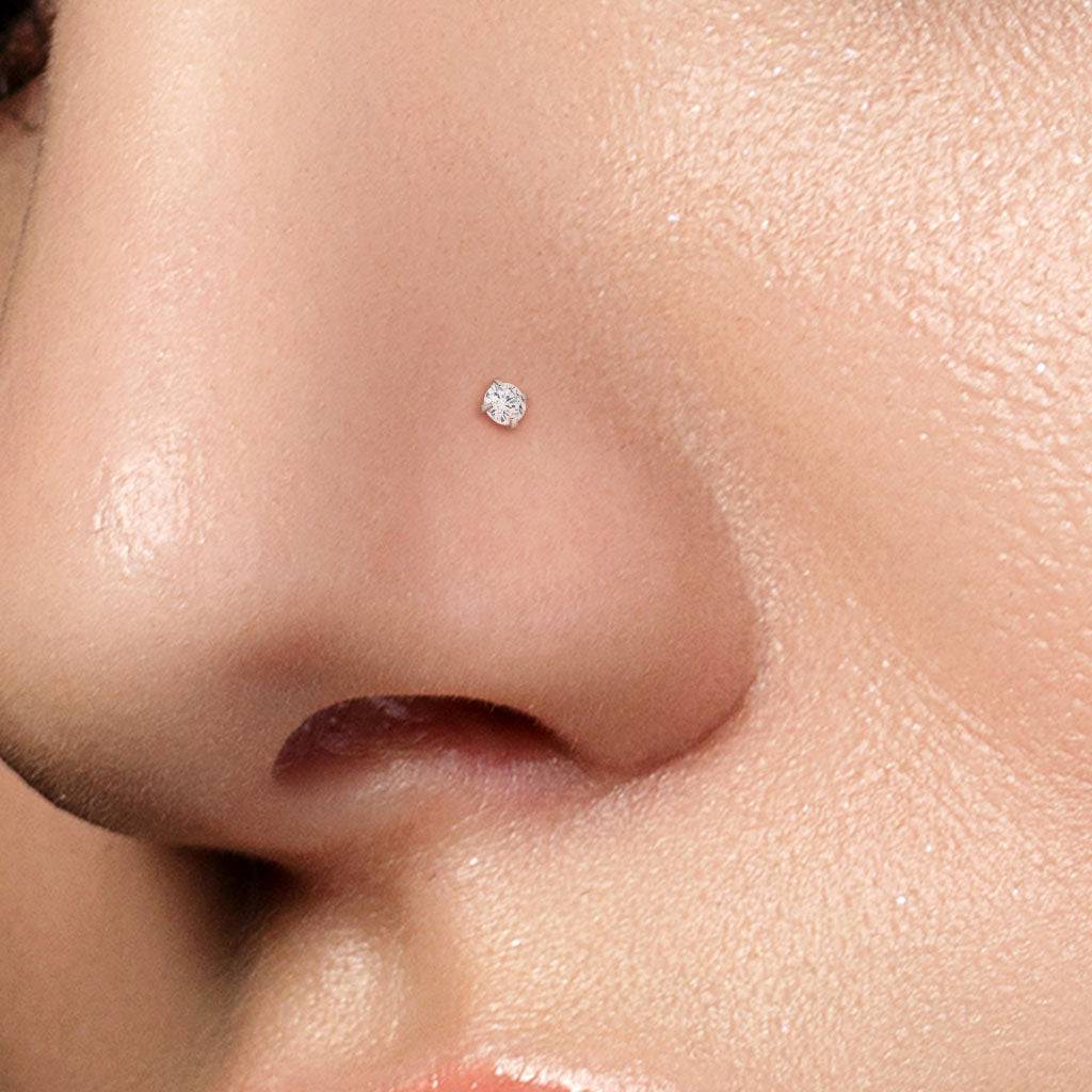 Surgical Steel Nose Ring Screw Stud 20 Gauge 1/4" with Prong Round Gem