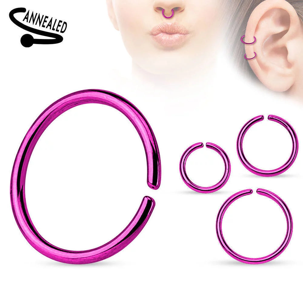 Surgical Steel Seamless Bendable Nose Hoop Ring 20 & 18 Gauge Anodized