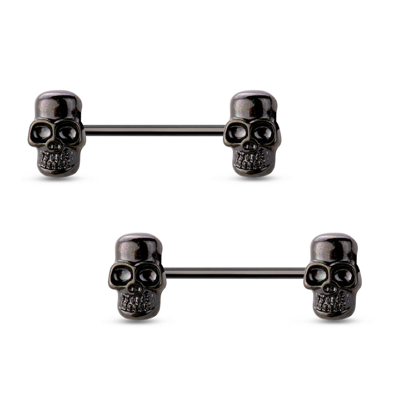Surgical Steel Straight Barbell Nipple Ring 14 Gauge with Skull - Pair