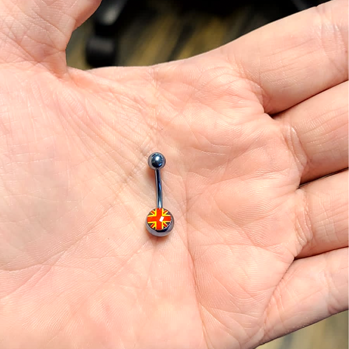 Titanium 14 Gauge Belly Ring with Blue British Flag Logo - photo 4