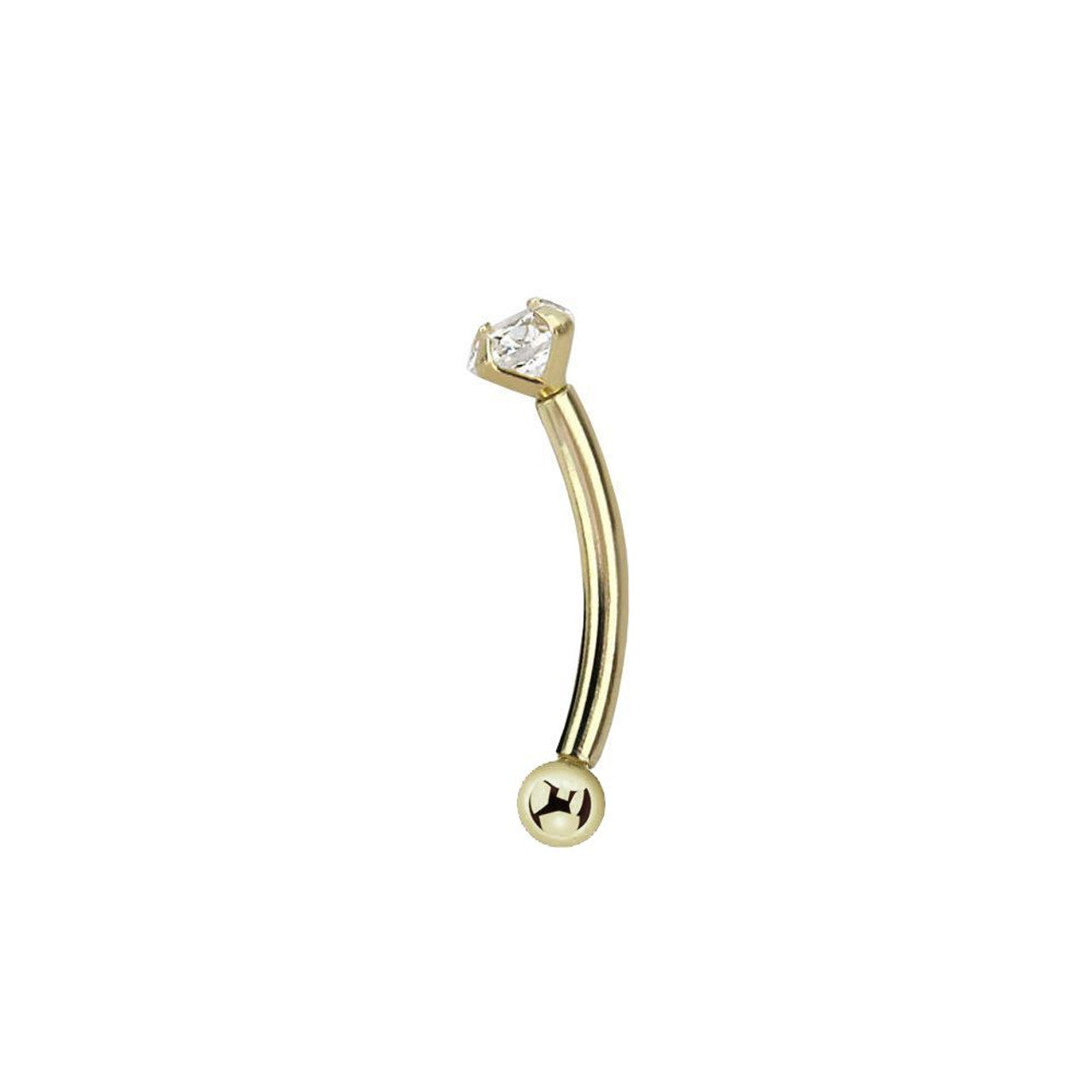 14 Karat Gold Curved Barbell 16 Gauge Eyebrow Ring & Real Diamond