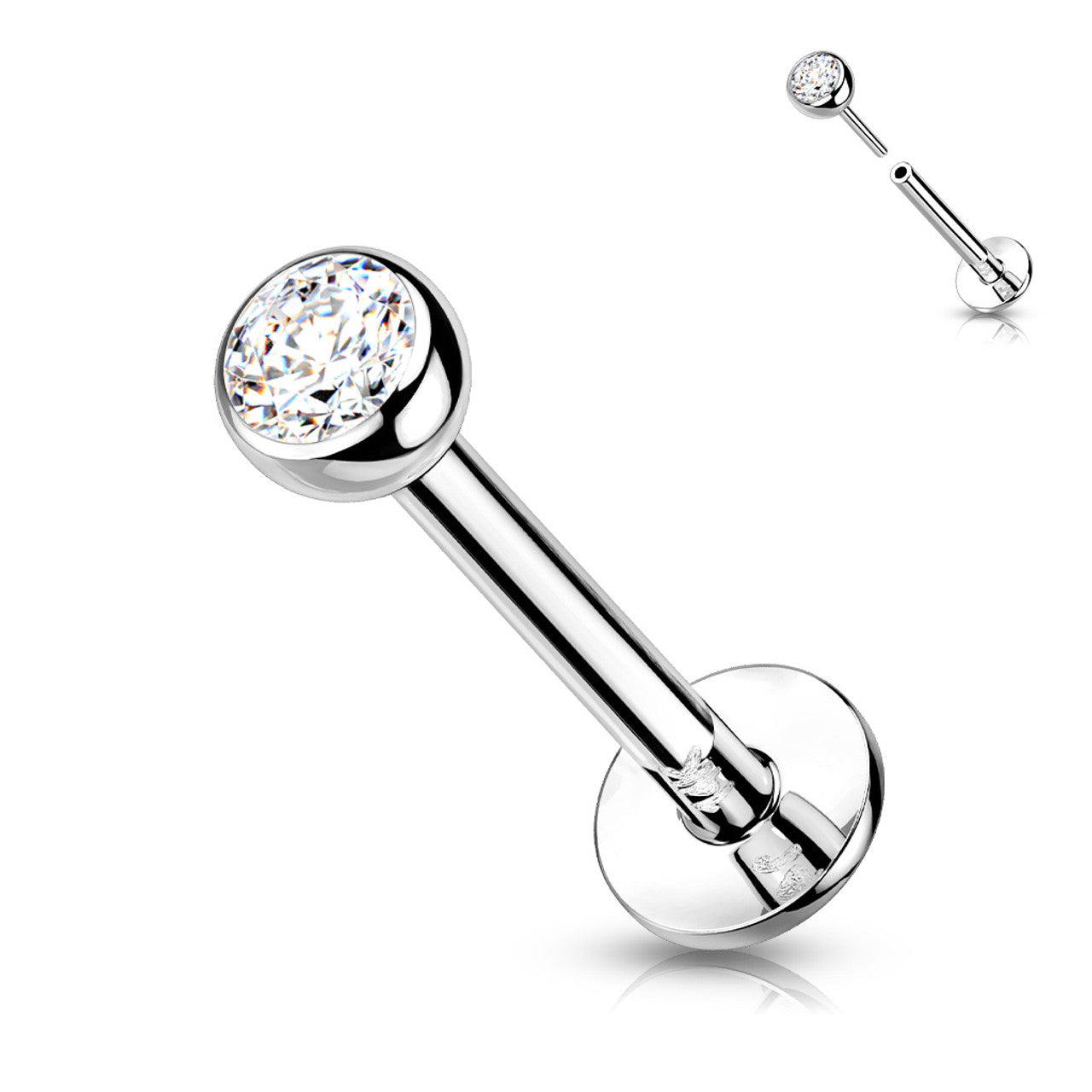 14 Karat Solid Gold Labret / Monroe Stud 18 & 16 Gauge With CZ Gem