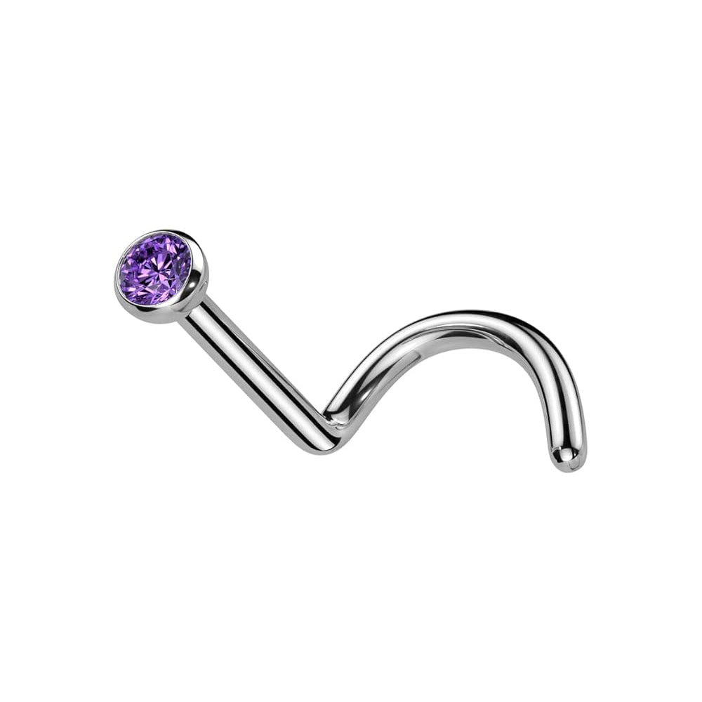 Titanium Nose Ring Screw Stud 18 Gauge 1/4" 6 MM & 2 MM CZ Gem