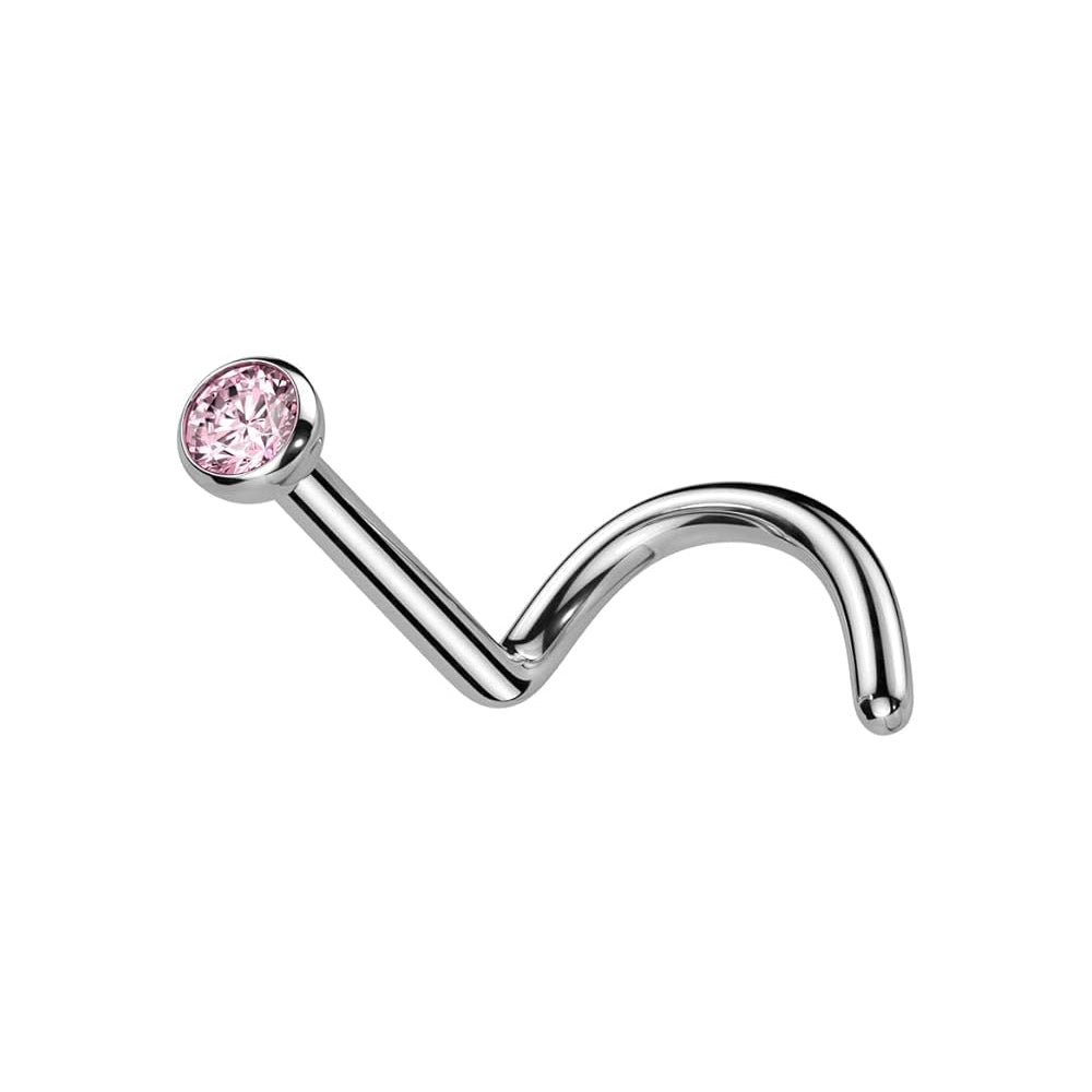 Titanium Nose Ring Screw Stud 18 Gauge 1/4" 6 MM & 2 MM CZ Gem