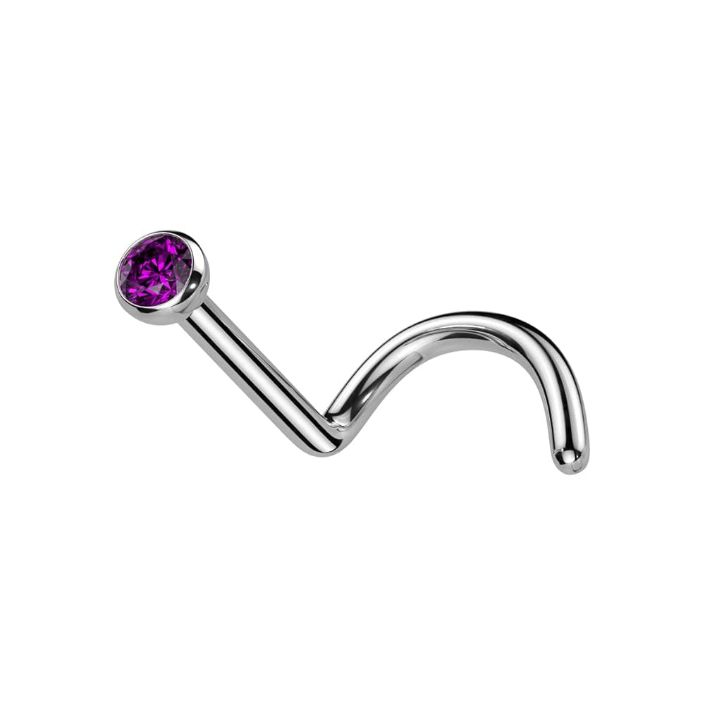 Titanium Nose Ring Screw Stud 18 Gauge 1/4" 6 MM & 2 MM CZ Gem