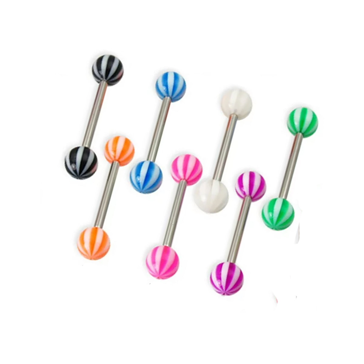 Surgical Steel Tongue Ring Straight Barbell 14 Gauge Acrylic - 7 Pack
