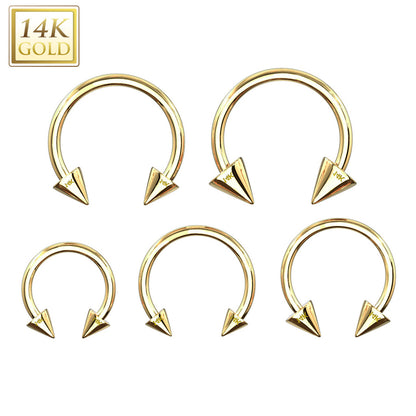 14 Karat Gold Horseshoe Circular Barbell Ring 16 or 14 Gauge & Spikes