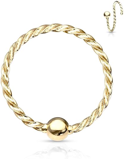 Surgical Steel Bendable Hoop Ring 20 Gauge & Twisted Rope Fixed Ball