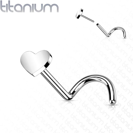 Titanium Threadless Push in Nose Screw Ring Stud With Heart Shaped Top
