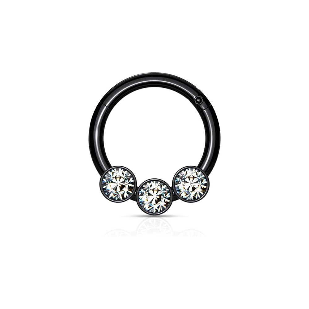 Surgical Steel Hinged Segment Hoop Septum Ring 16 Gauge 3 Forward Gem