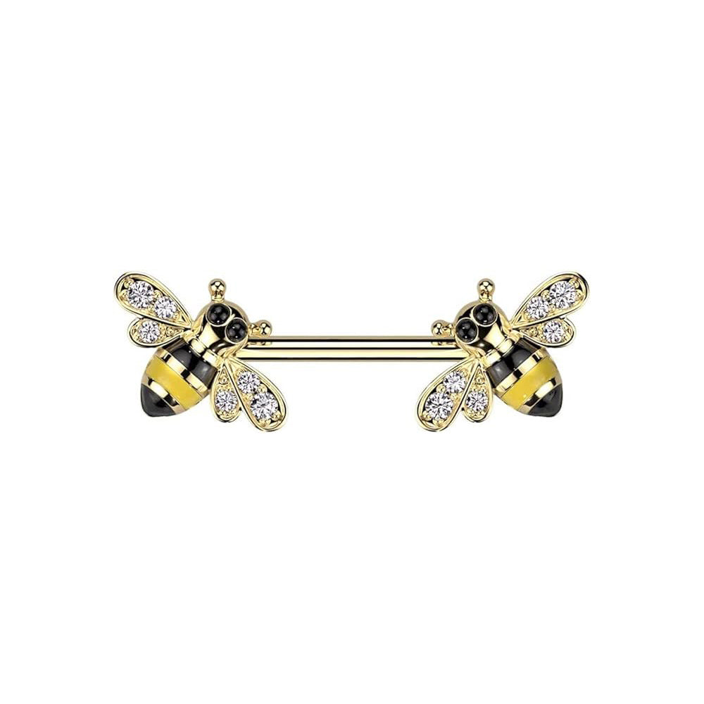 Surgical Steel Nipple Ring Straight Barbell 14 Gauge with Gem Bee Ends