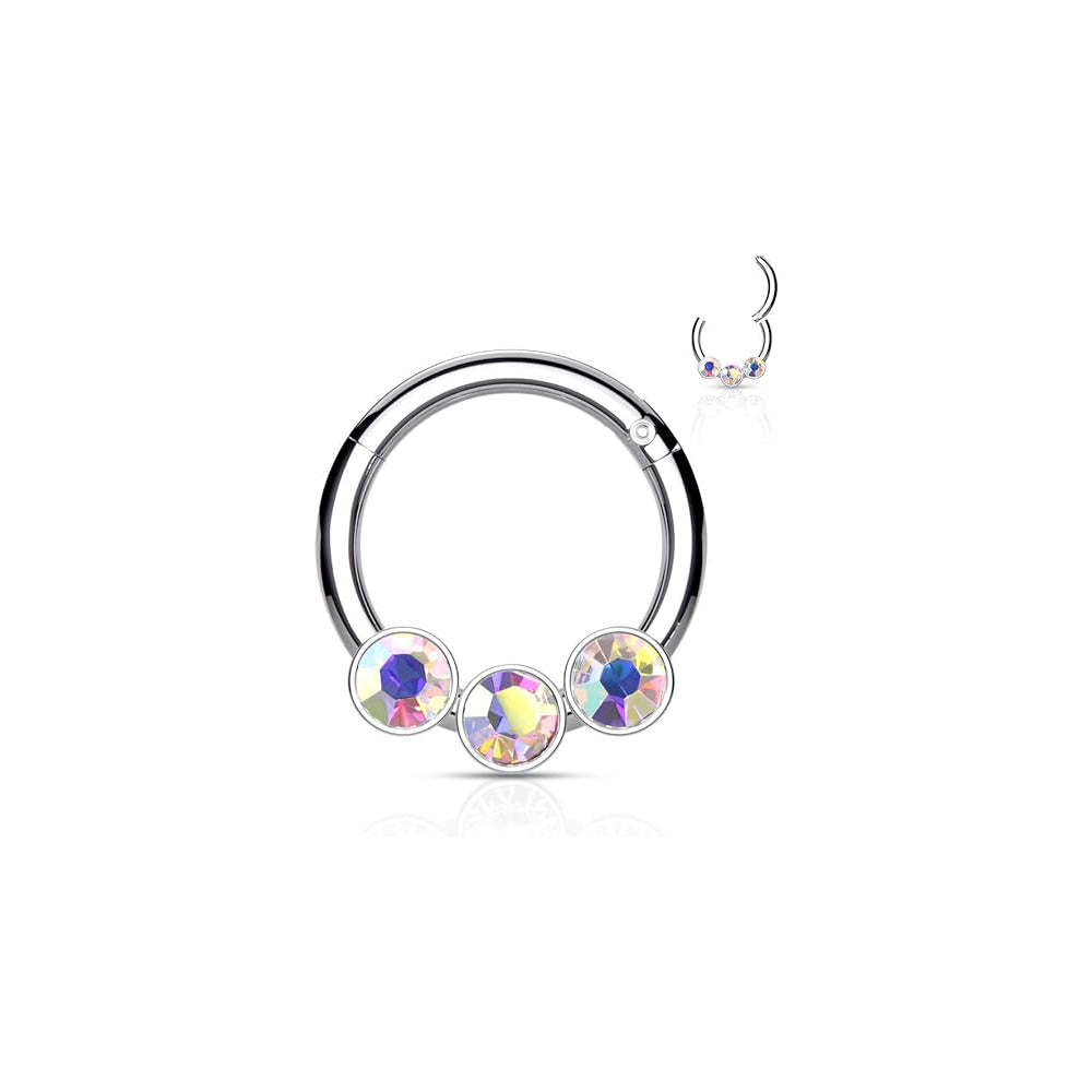 Surgical Steel Hinged Segment Hoop Septum Ring 16 Gauge 3 Forward Gem