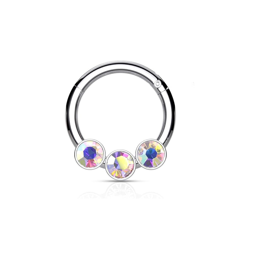 Surgical Steel Hinged Segment Hoop Septum Ring 16 Gauge 3 Forward Gem