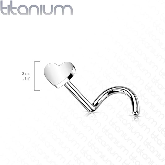 Titanium Threadless Push in Nose Screw Ring Stud With Heart Shaped Top