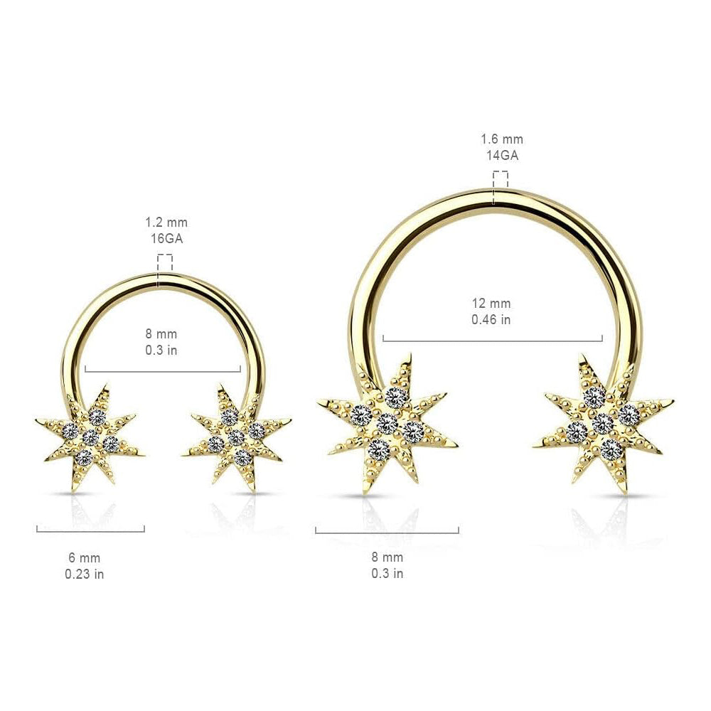 Surgical Steel Horseshoe Circular Barbell Ring 16 & 14 Gauge Sunburst