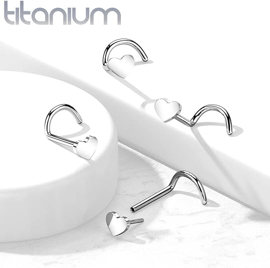 Titanium Threadless Push in Nose Screw Ring Stud With Heart Shaped Top
