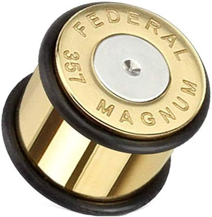Surgical Steel Gold Magnum Bullet Plug Ear 2 to 1" Gauge O-Ring - Pair