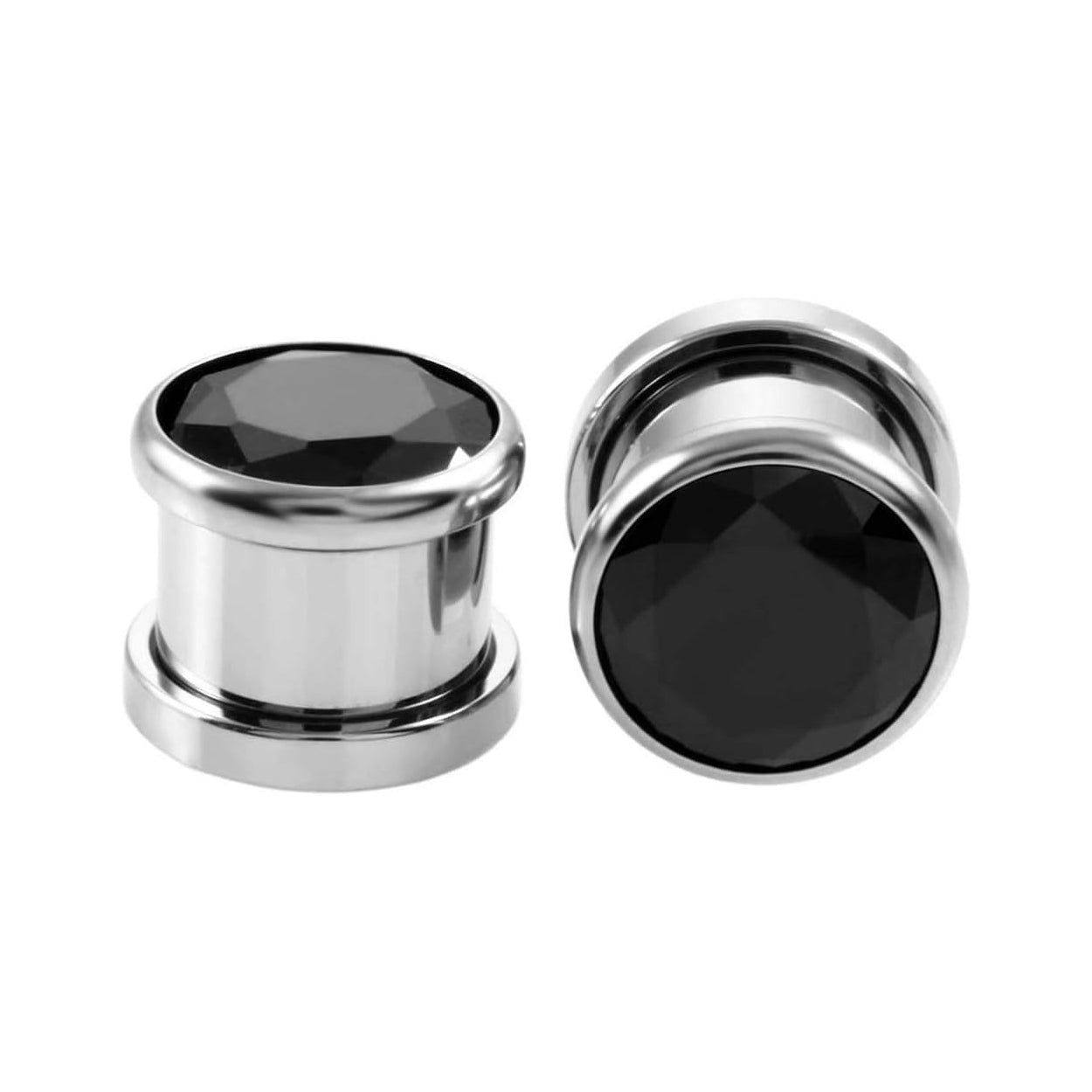 Double Flared Screw Fit Plug Ear Tunnel 8 to 00 Gauge Black Gem - Pair