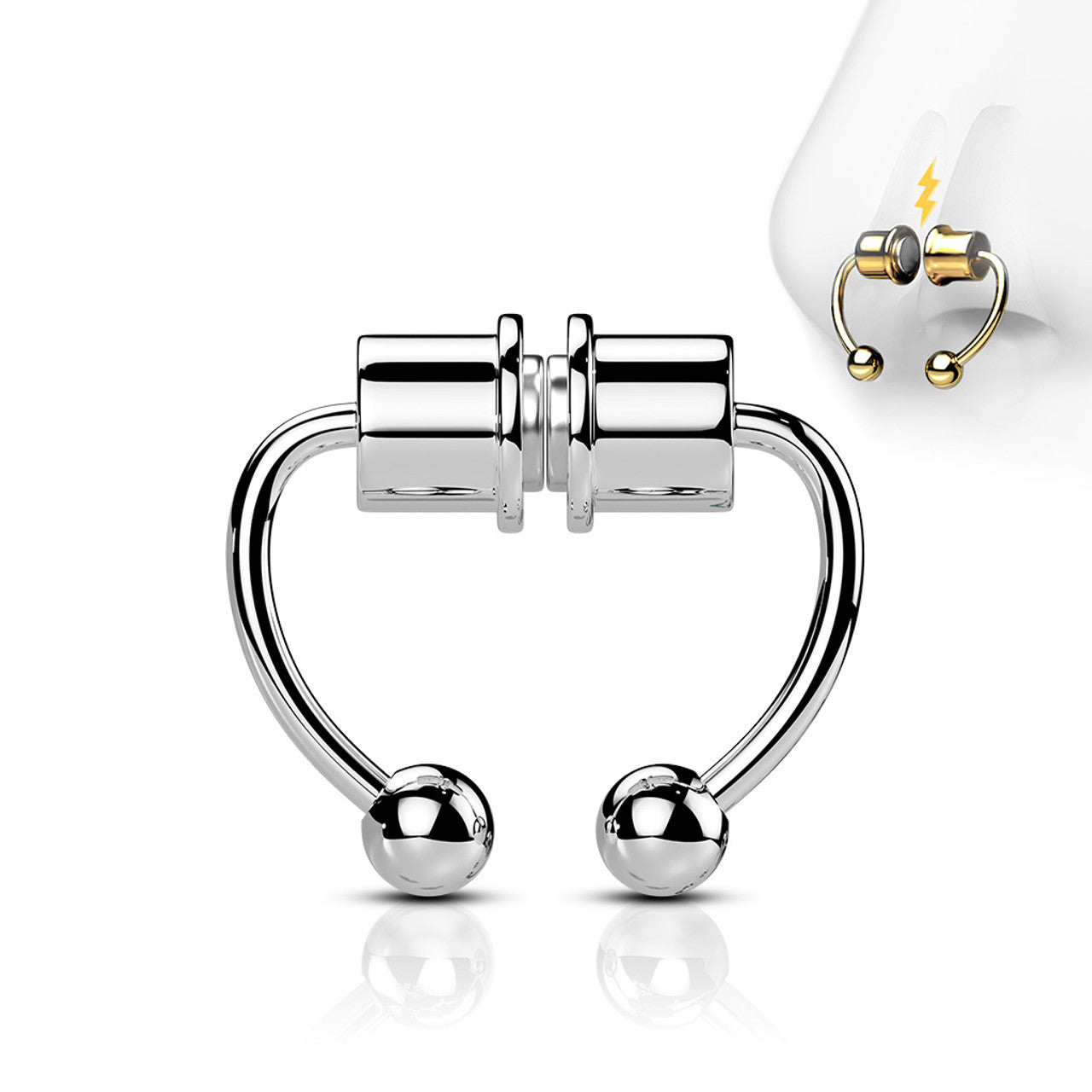 Magnetic Clip On Fake Non Piercing Septum Horseshoe Circular Barbell
