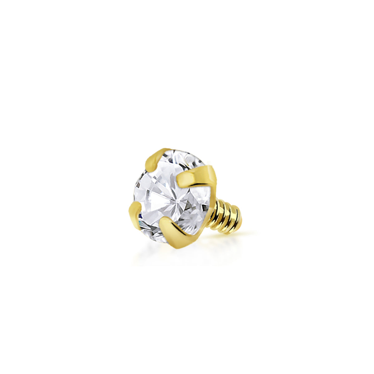 14 Karat Solid Gold 16 Gauge Gold CZ Dermal Anchor with Prong Top