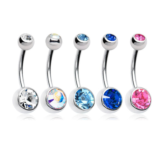 Surgical Steel Belly Button Ring 14 Gauge With Double Gem - 5 Pieces