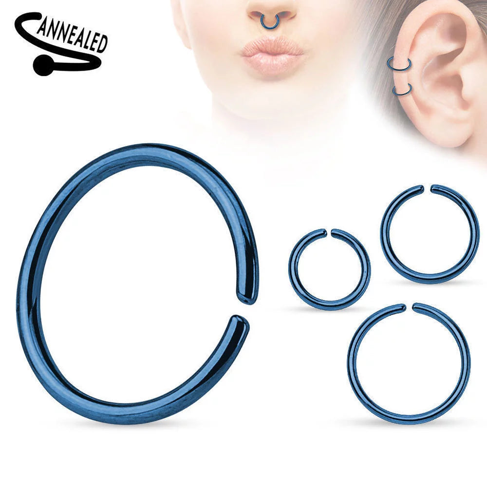 Surgical Steel Seamless Bendable Nose Hoop Ring 20 & 18 Gauge Anodized