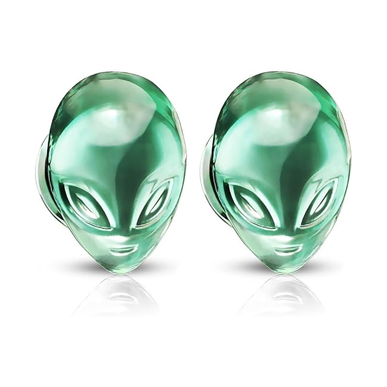 Double Flared Pyrex Glass Plug Ear 2 to 7/8 Gauge & Green Alien - Pair