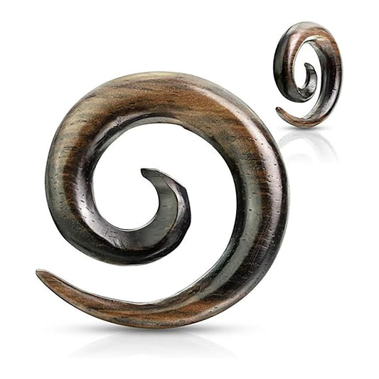 Striped Natural Ebony Wood Spiral Tapers Plug Ear 8 to 1/2 Gauge - Set