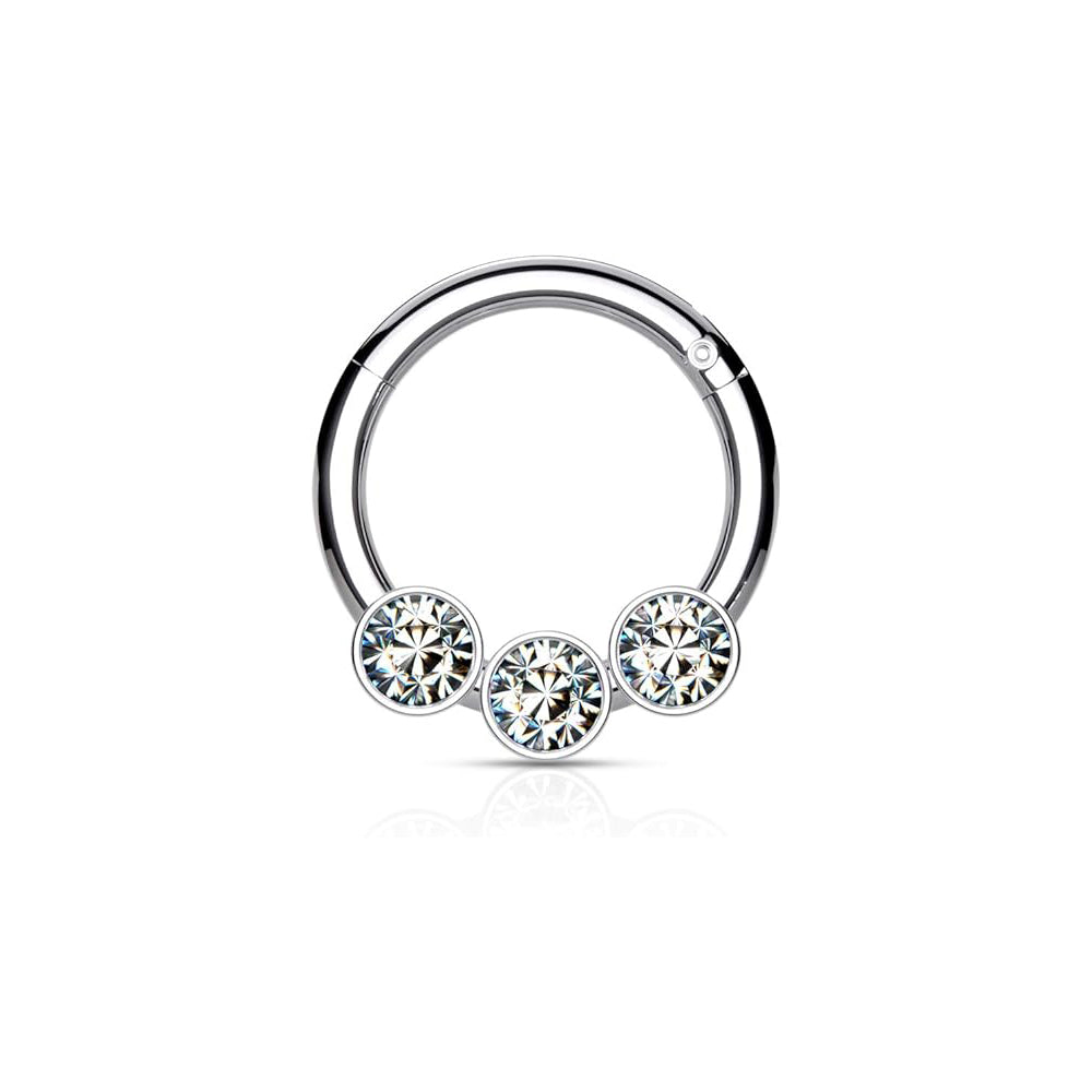 Surgical Steel Hinged Segment Hoop Septum Ring 16 Gauge 3 Forward Gem