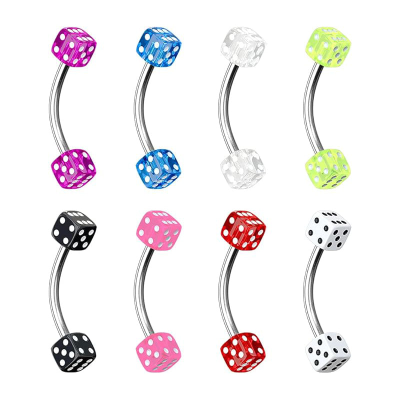 Surgical Steel Eyebrow Ring Curved Barbell 16 Gauge With Acrylic Dice