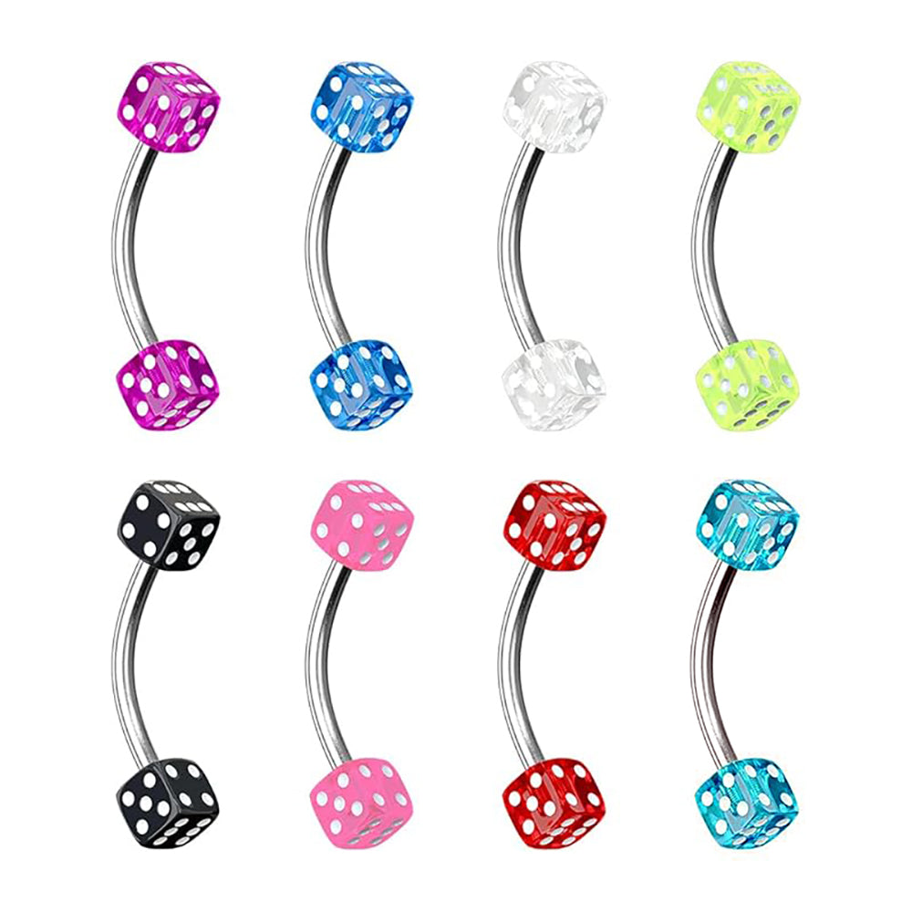 Surgical Steel Belly Button Ring 14 Gauge 7/16" 11 MM & Acrylic Dice