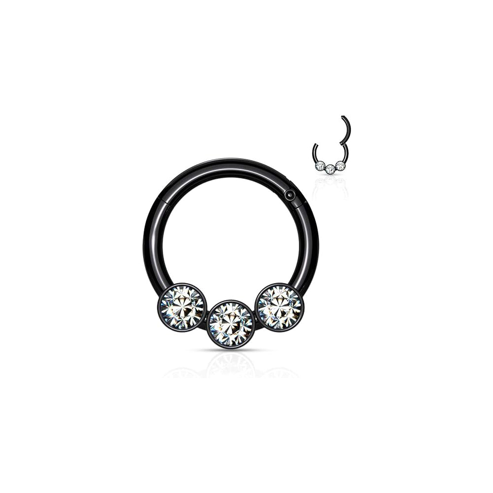 Surgical Steel Hinged Segment Hoop Septum Ring 16 Gauge 3 Forward Gem