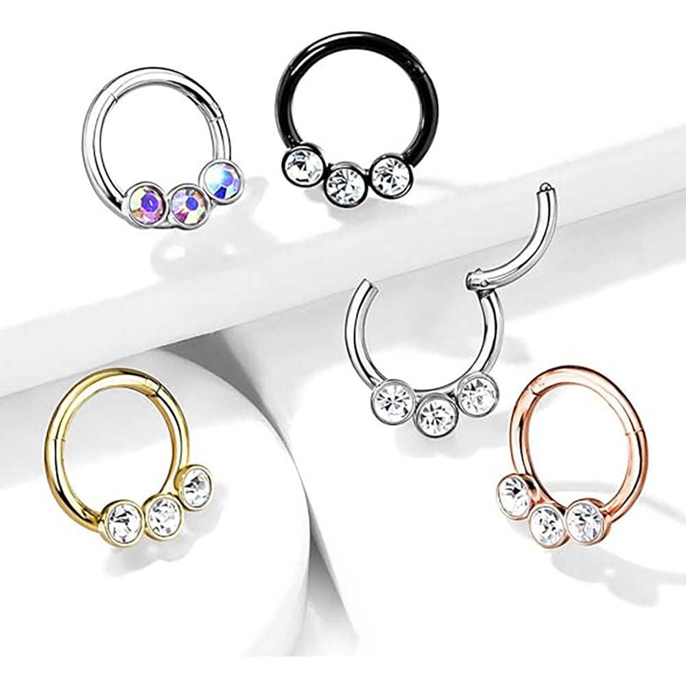 Surgical Steel Hinged Segment Hoop Septum Ring 16 Gauge 3 Forward Gem