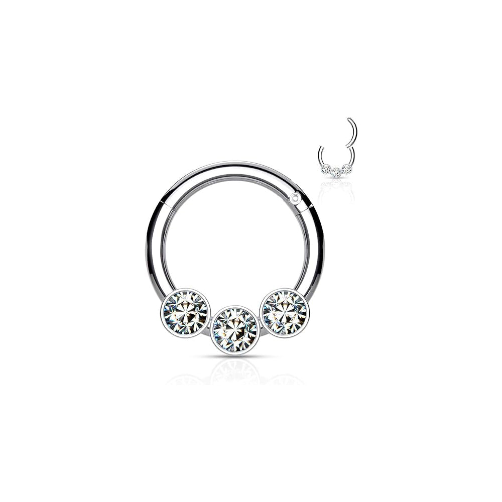 Surgical Steel Hinged Segment Hoop Septum Ring 16 Gauge 3 Forward Gem