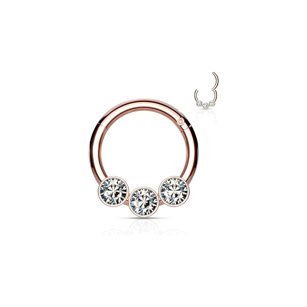 Surgical Steel Hinged Segment Hoop Septum Ring 16 Gauge 3 Forward Gem