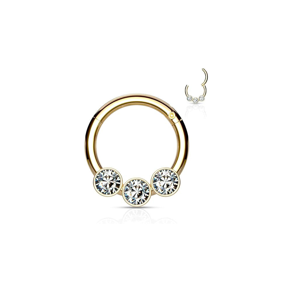 Surgical Steel Hinged Segment Hoop Septum Ring 16 Gauge 3 Forward Gem