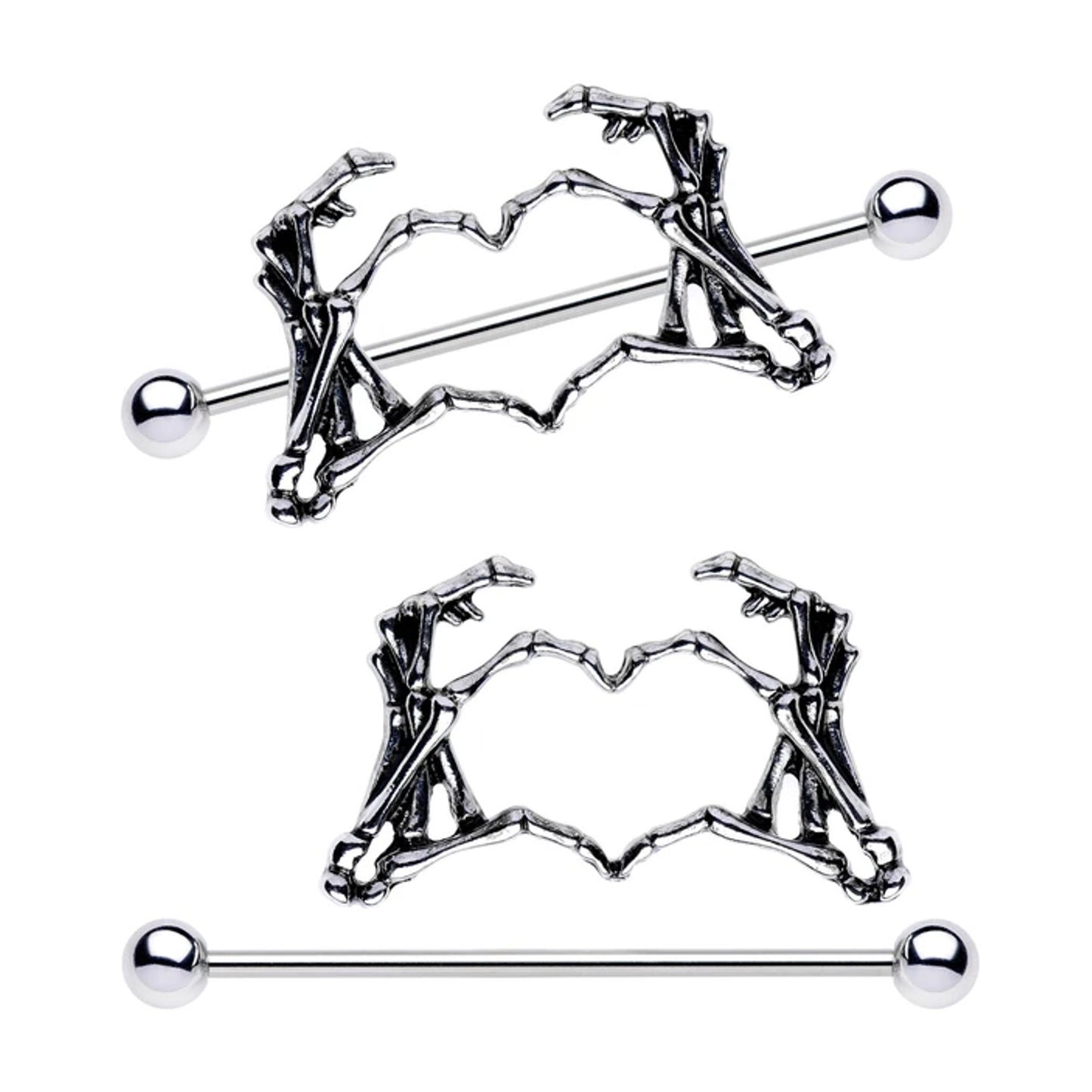 Surgical Steel Nipple Ring Barbell Shield 14 Gauge Skeleton Heart Pair