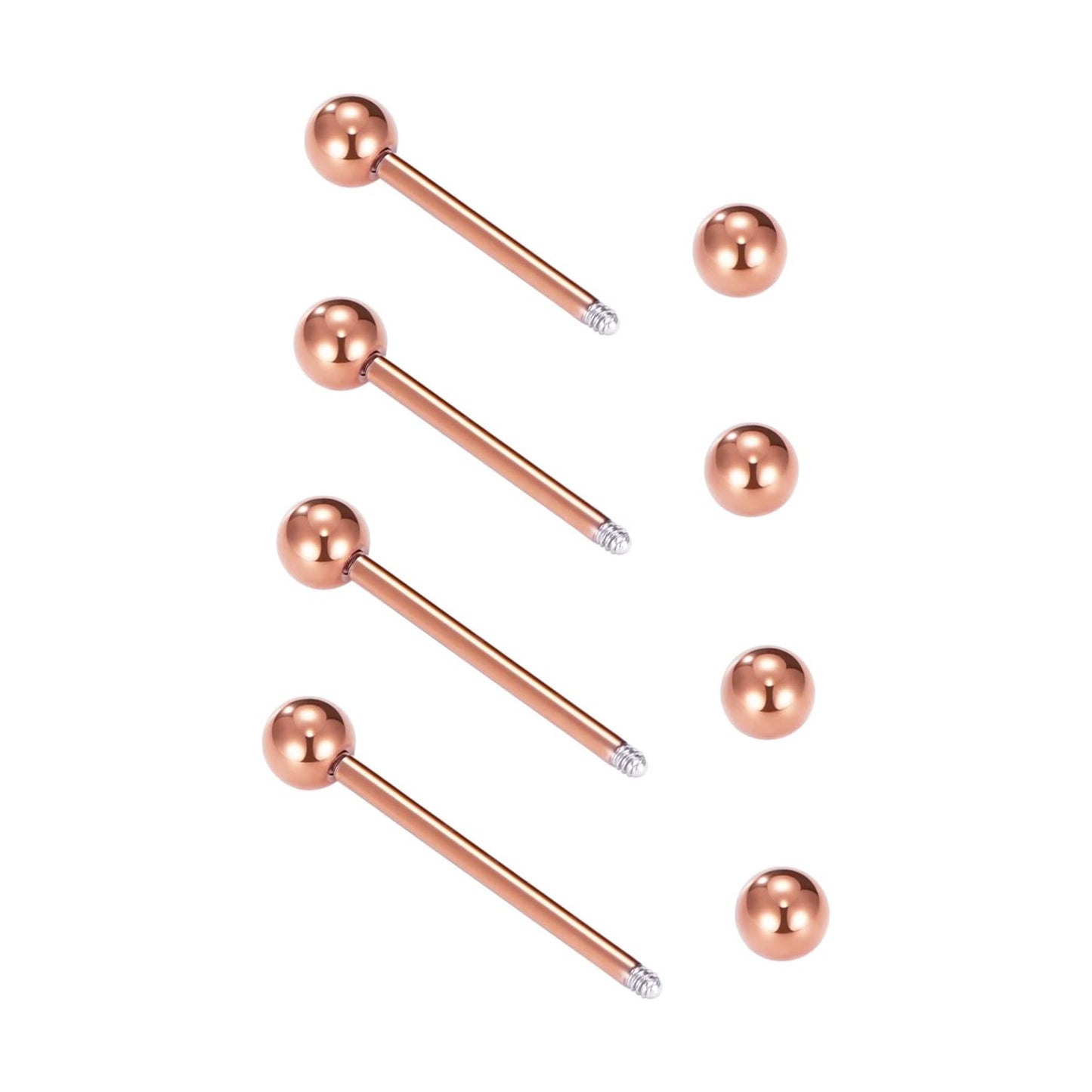 Surgical Steel Rose Gold Straight Barbell 16 & 14 Gauge Tongue Nipple