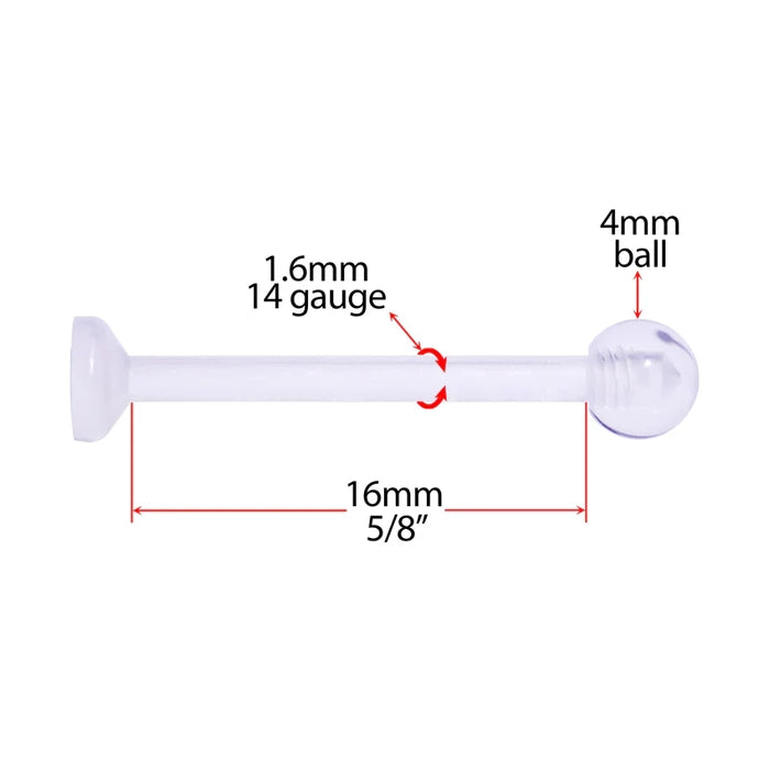 Acrylic Clear Straight Barbell 14 Gauge 5/8" Tongue Ring Retainer