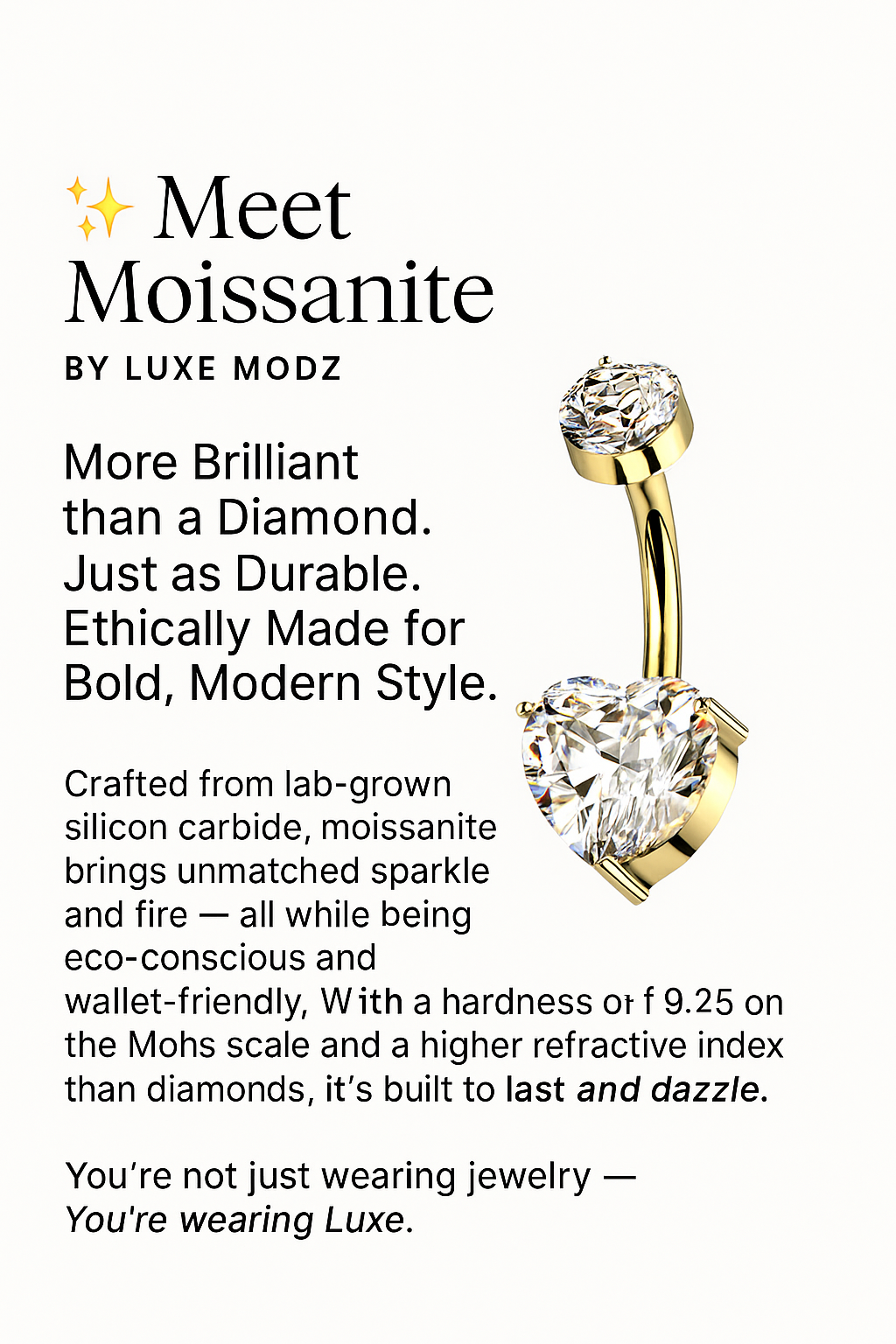 Titanium Belly Ring 14G 10mm with Gold Plated Moissanite - photo 6